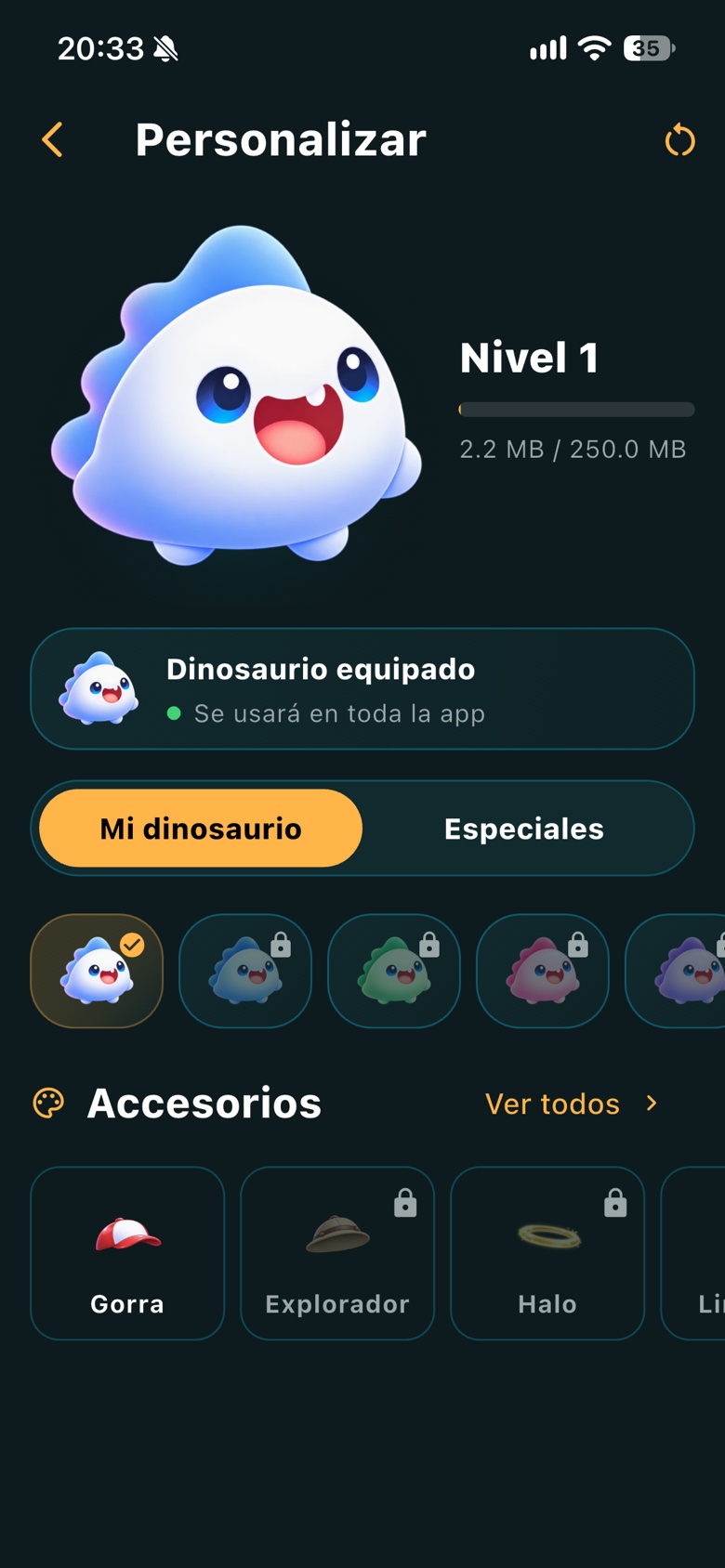 Personalización de Glotito: nivel 1 y accesorios